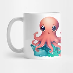 adorable pink octopus with coral reef Mug